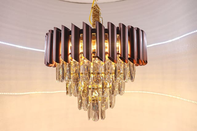 Swanart Elegant Brown Frame & Black Crystal Pendant Light - Stylish Illumination for Your Space