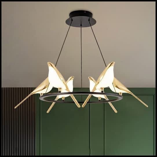 Swanart Modern Golden Bird LED Chandelier Lights Novelty 360 Degree Parlor Bar Bedside Hanging Light Fixture Home Deco Led Lighting