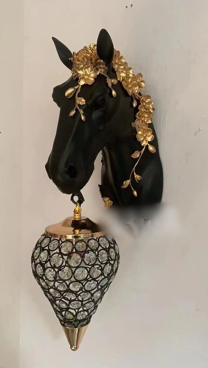 Elegant Horse Head Wall Sconce with Crystal Lamp