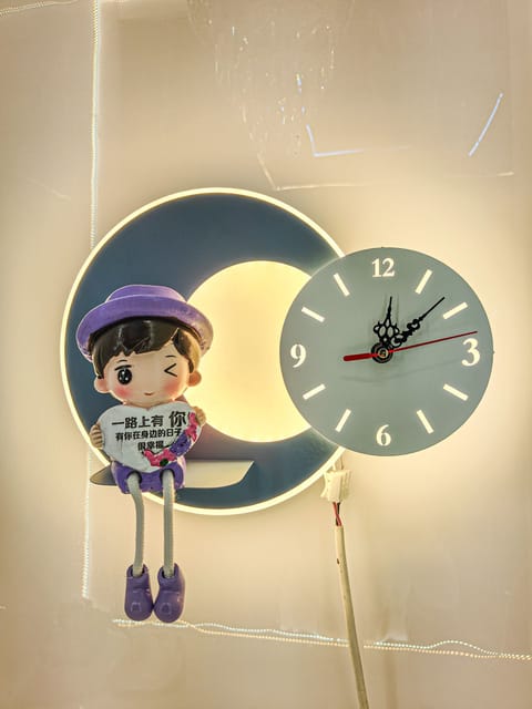 LED Wall Light with Clock for Kids - Cute Character Design | Functional & Decorative