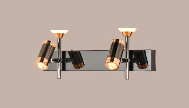 swanart Modern Black and Rose Gold Wall Sconce - Dual Adjustable LED Wall Light with Cylindrical Shades, Energy Efficient, Ideal for Living Room, Bedroom, and Office Decor