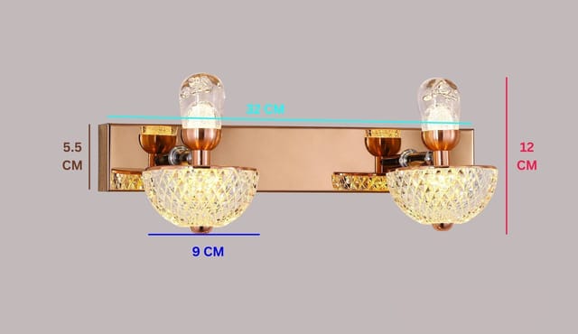 swanart Modern Rose Gold Wall Sconce - Dual LED Wall Light with Diamond Cut Glass Shades, Energy Efficient, Ideal for Living Room, Bedroom, and Hallway Decor