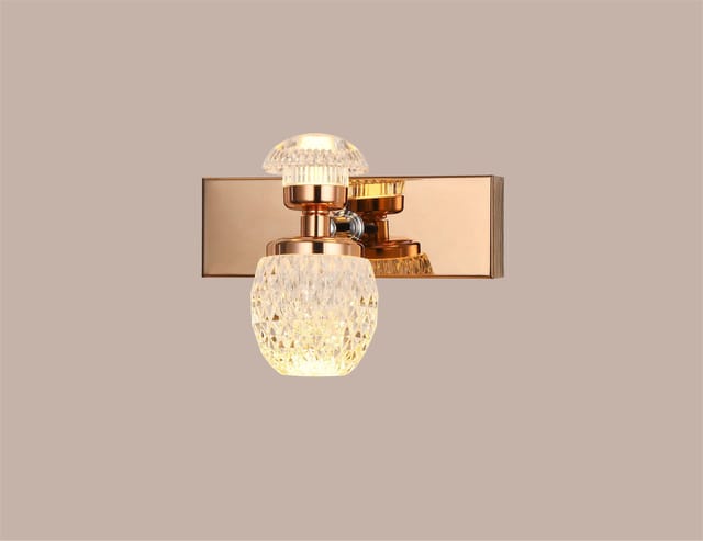 swanart Rose Gold Crystal Wall Sconce - Modern LED Wall Light with Diamond Cut Glass Shade, Dimmable, Energy Efficient, Ideal for Living Room, Bedroom, and Hallway Decor