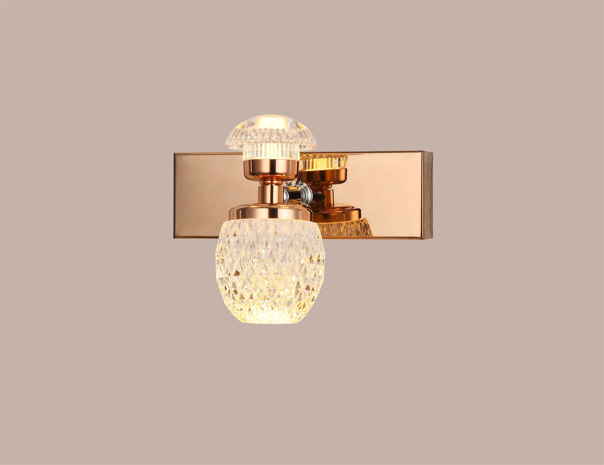 swanart Rose Gold Crystal Wall Sconce - Modern LED Wall Light with Diamond Cut Glass Shade, Dimmable, Energy Efficient, Ideal for Living Room, Bedroom, and Hallway Decor