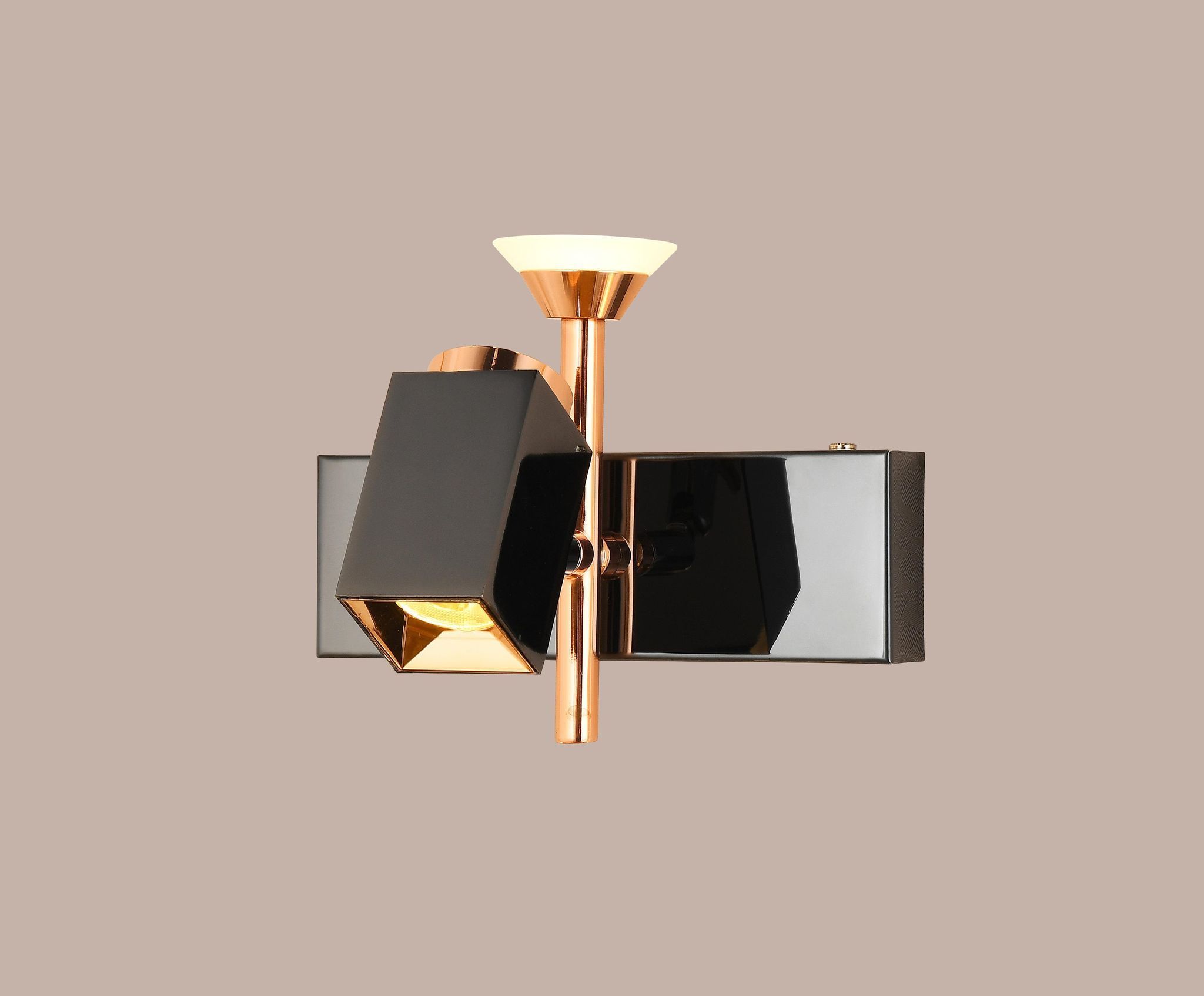 swanart Modern Black and Rose Gold Wall Sconce - Dual Light LED Wall Fixture with Adjustable Angles, Ideal for Living Room, Bedroom, and Office Decor