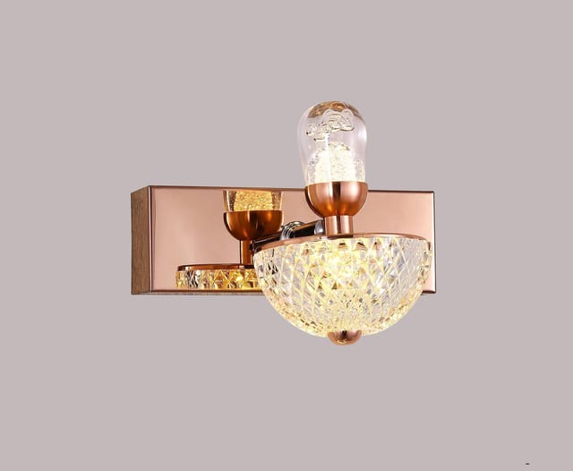 swanart Rose Gold Crystal Wall Sconce - Modern LED Wall Light with Diamond Cut Glass Shade, Dimmable, Ideal for Living Room, Bedroom, and Hallway Decor