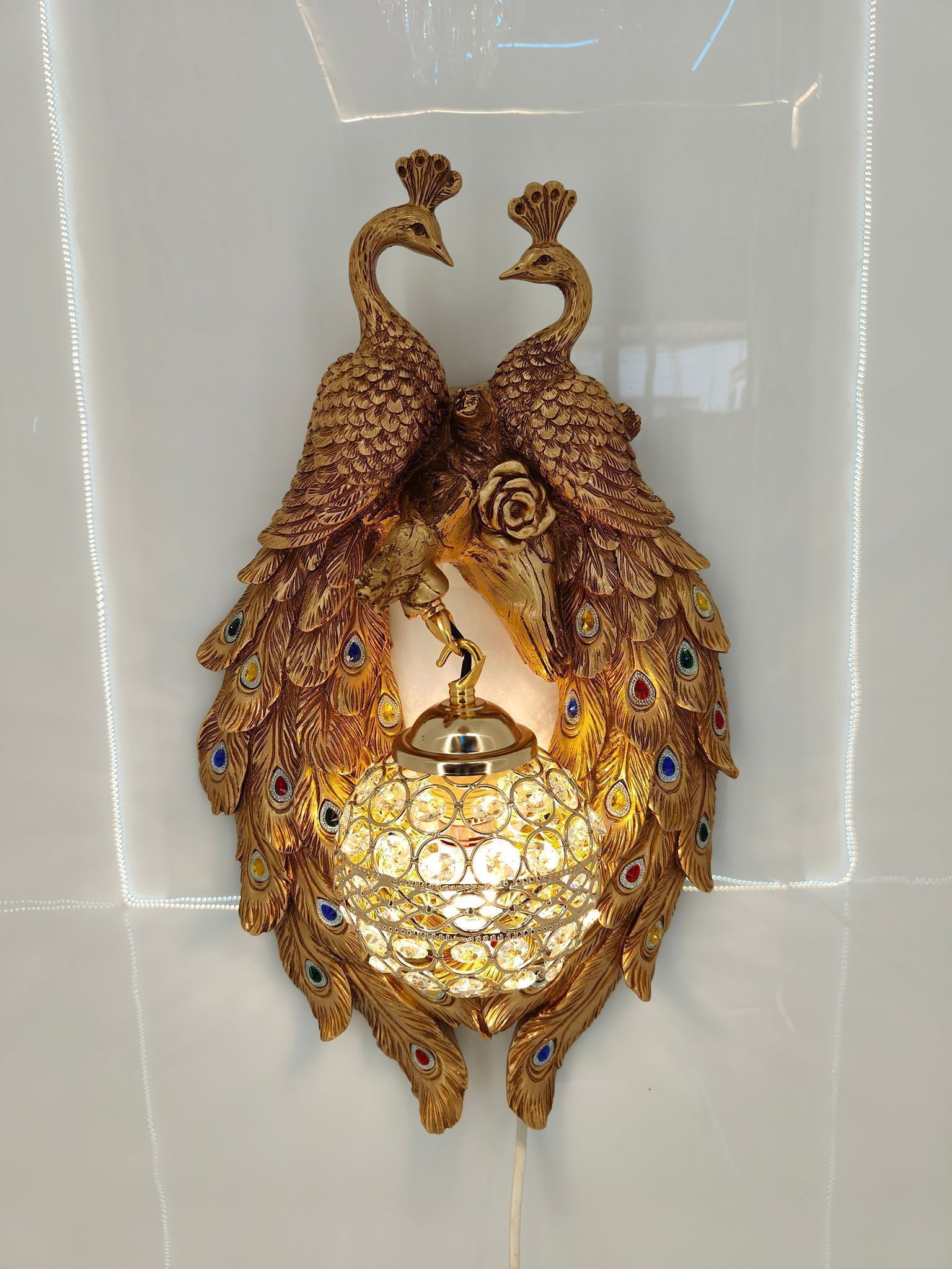 Exquisite Peacock Wall Sconce Royal Crystal Lighting