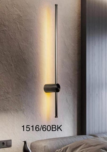 Glossy French Black Long Sleek Tube Wall Light