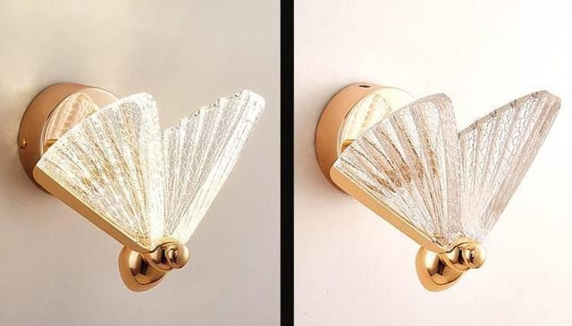 LED ACRYLIC BUTTERFLY SHAPE GOLDEN METAL WALL LIGHT - WARM WHITE