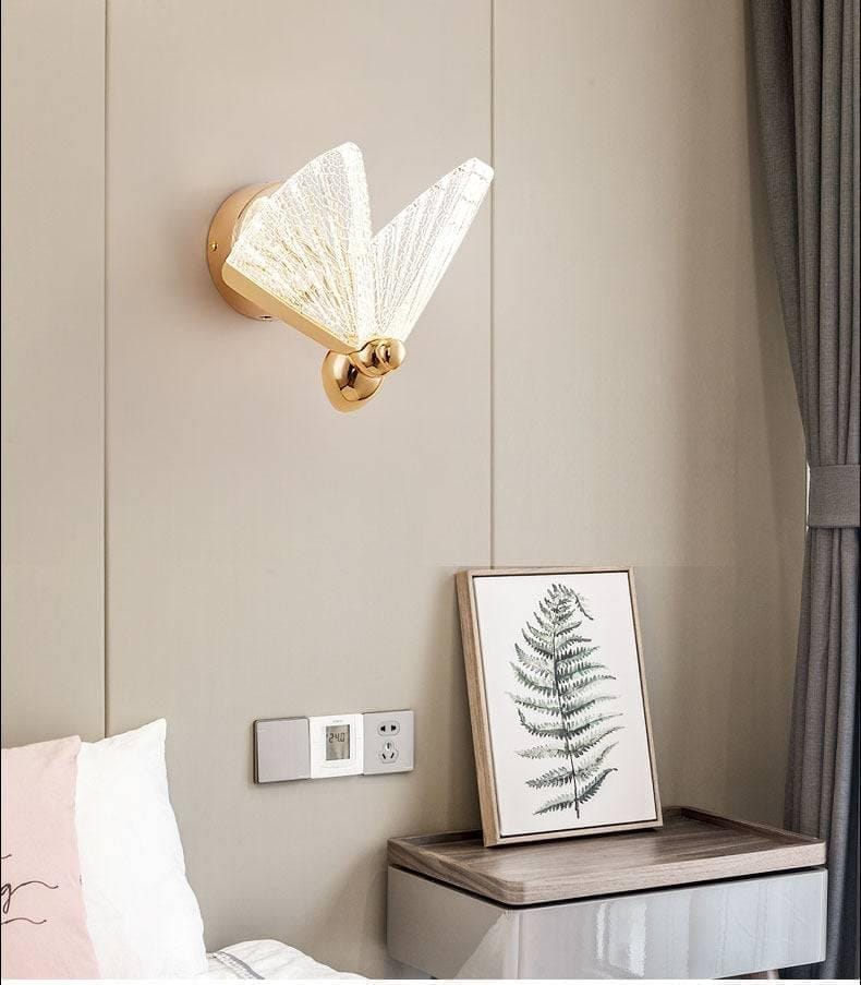 LED ACRYLIC BUTTERFLY SHAPE GOLDEN METAL WALL LIGHT - WARM WHITE