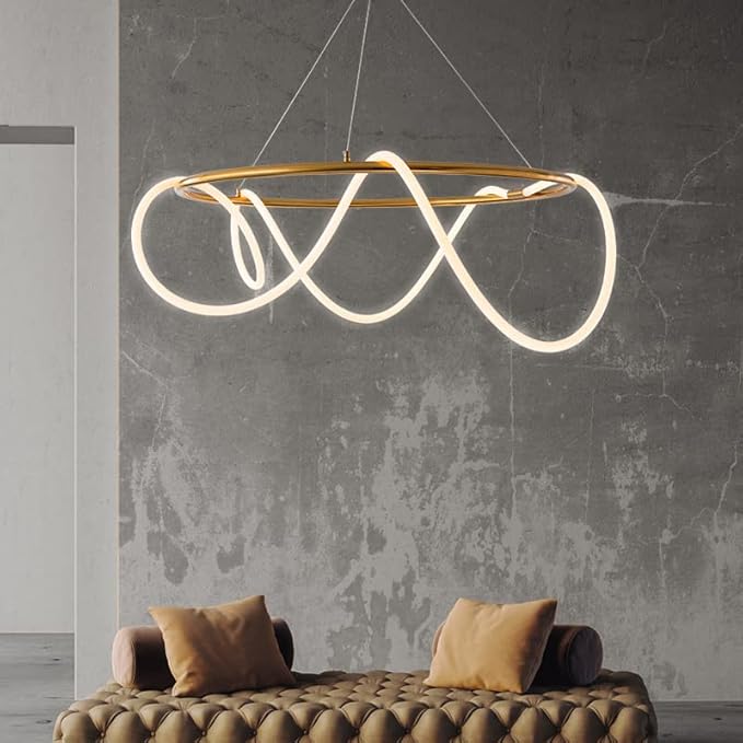 Swanart Gold Metallic LED Chandelier 500MM Ring with Acrylic Curly Tube Light - Warm White