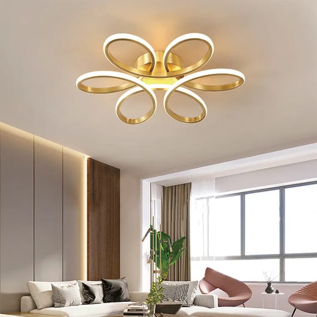 Swanart Modern LED Ceiling Light with Gold Accents, Flower-Shaped Design, Energy-Saving LED, Ideal for Bedroom, Living Room, or Dining Area