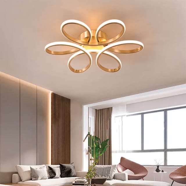 Swanart Modern LED Ceiling Light with Gold & Rose Gold Accents, Flower-Shaped Design, Energy-Saving LED, Ideal for Bedroom, Living Room, or Dining Area